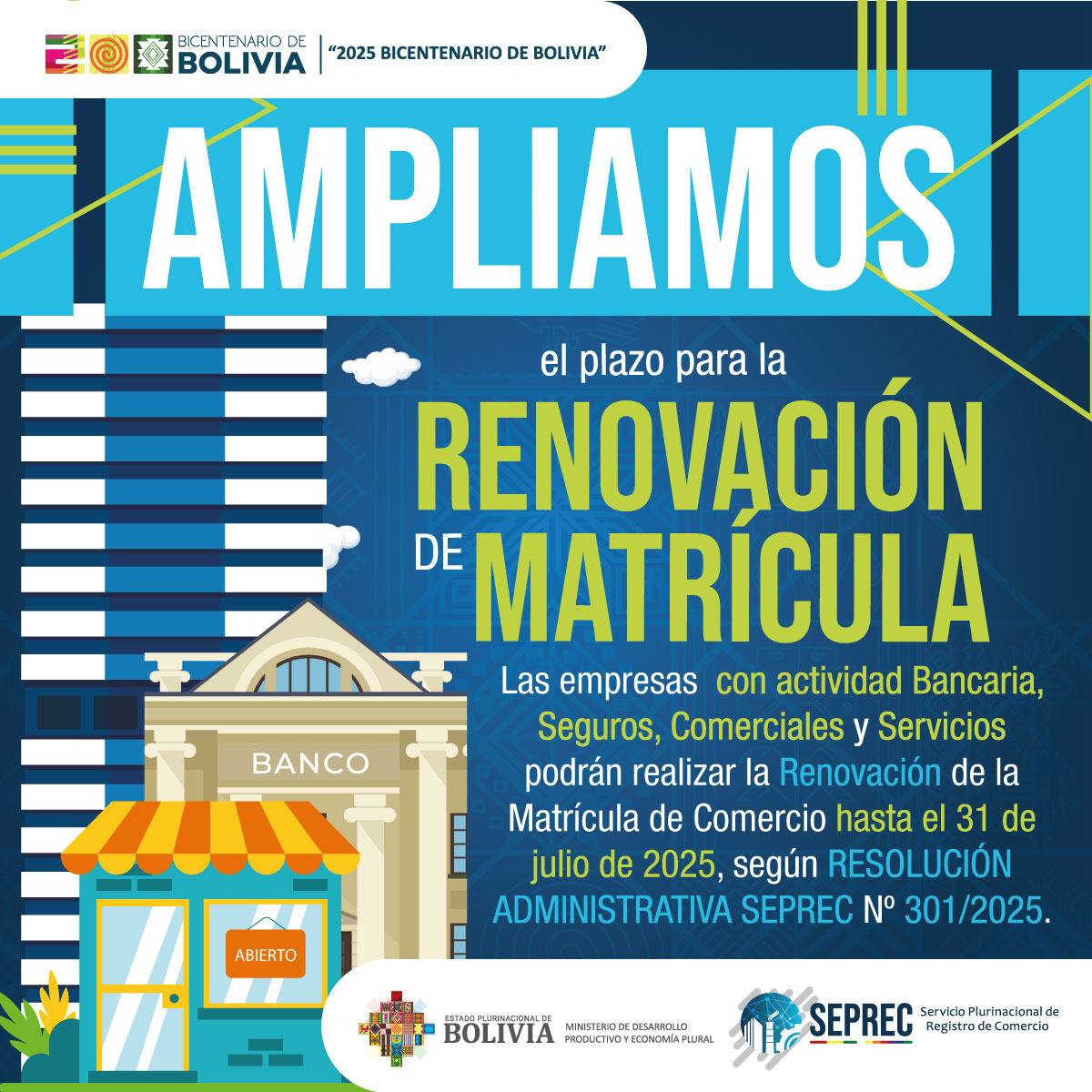 SEPREC: PLAZO PARA LA RENOVACIÓN DE LA MATRÍCULA DE COMERCIO VENCE ESTE 31 DE JULIO DE 2025.