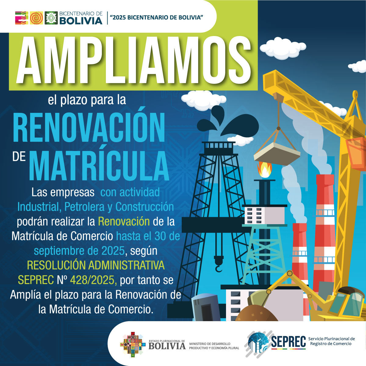 El Servicio Nacional de Registro de Comercio (SEPREC) amplia el plazo para la renovación de la Matrícula de Comercio